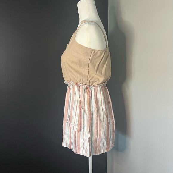 Lily Rose Woman's Tan Striped V Neckline Romper Outfit- Size S - Picture 2 of 12